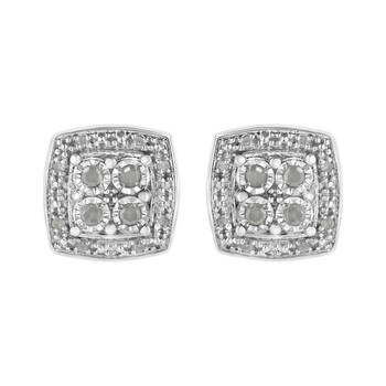 Haus Of Brilliance .925 Sterling Silver 1/4 Cttw Round Cut Diamond Square Shape Milgrain Stud Earrings (I-J, I3) 2 Bông tai Haus Of Brilliance .925 Sterling Silver 1/4 Cttw Round Cut Diamond Square Shape Milgrain Stud Earrings (I-J
