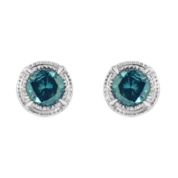 Bông tai Haus Of Brilliance .925 Sterling Silver 1/4 Cttw Treated Blue Diamond Modern 4-Prong Solitaire Milgrain Stud Earrings