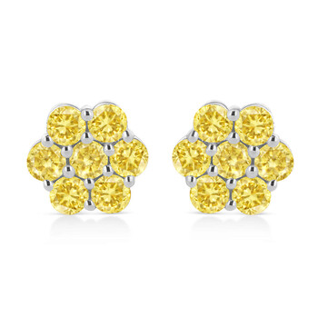 Bông tai Haus Of Brilliance .925 Sterling Silver 1/4 Cttw Treated Yellow Diamond Floral Stud Earrings (Yellow Color