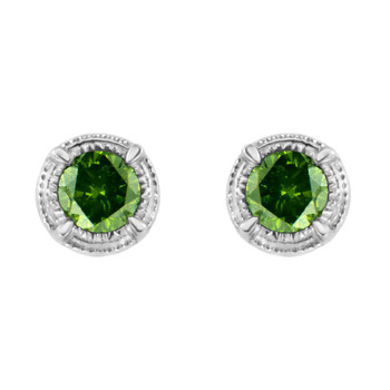 Haus Of Brilliance .925 Sterling Silver 1/5 Cttw Treated Green Diamond Modern 4-Prong Solitaire Milgrain Stud Earrings 2 Bông tai Haus Of Brilliance .925 Sterling Silver 1/5 Cttw Treated Green Diamond Modern 4-Prong Solitaire Milgrain Stud Earrings