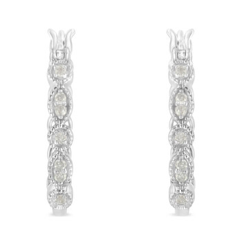 Bông tai Haus Of Brilliance .925 Sterling Silver 1/6 Cttw Diamond Milgrain Hoop Earring (I-J Color