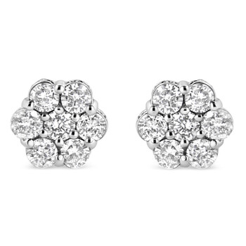 Bông tai Haus Of Brilliance .925 Sterling Silver 1 Cttw Diamond Cluster 7 Stone Floral Stud Earring (I-J Color
