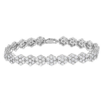 Vòng tay Haus Of Brilliance .925 Sterling Silver 2.0 Cttw Diamond 7 Stone Floral Cluster Link Bracelet (I-J Color