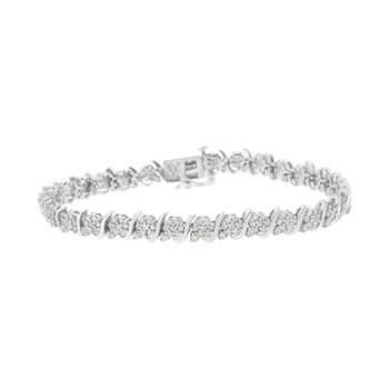 Haus Of Brilliance .925 Sterling Silver 2 3/4 Cttw Diamond Floral Cluster Link Bracelet (I-J, I3) 1 Vòng tay Haus Of Brilliance .925 Sterling Silver 2 3/4 Cttw Diamond Floral Cluster Link Bracelet (I-J
