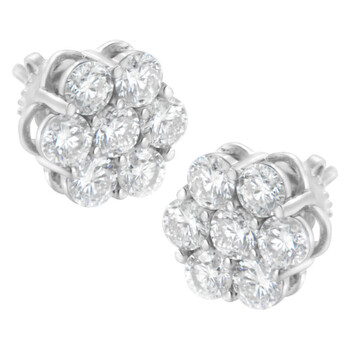 Bông tai Haus Of Brilliance .925 Sterling Silver 2 Cttw Floral Composite 7 Stone Diamond Stud Earring (I-J Color