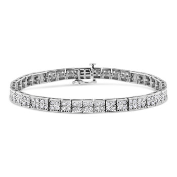 Haus Of Brilliance .925 Sterling Silver 2 Cttw Prong Set Round-Cut Diamond 4 Stone Box Link Bracelet (I-J Color, I3 Clarity) - 7.25" 1 Vòng tay Haus Of Brilliance .925 Sterling Silver 2 Cttw Prong Set Round-Cut Diamond 4 Stone Box Link Bracelet (I-J Color