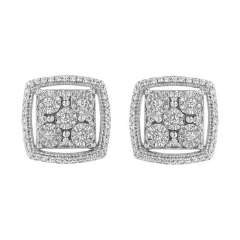 Bông tai Haus Of Brilliance .925 Sterling Silver 3/8 Cttw Miracle Set Round Diamond Double Halo Cluster Earrings (I-J Color