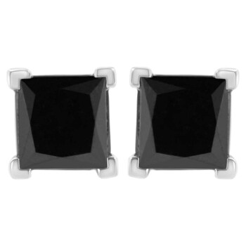 Bông tai Haus Of Brilliance .925 Sterling Silver 3 Cttw Black Diamond Screw-Back 4-Prong Classic Stud Earrings (Color-Enhanced