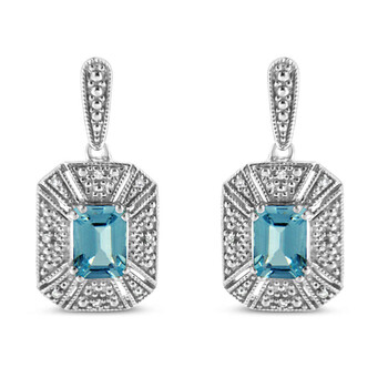 Haus Of Brilliance .925 Sterling Silver 7X5Mm Emerald Shape Blue Topaz Accent Art Deco Halo Style Drop And Dangle Earring 1 Bông tai Haus Of Brilliance .925 Sterling Silver 7X5Mm Emerald Shape Blue Topaz Accent Art Deco Halo Style Drop And Dangle Earring