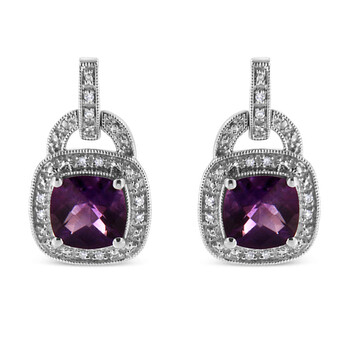 Bông tai Haus Of Brilliance .925 Sterling Silver 8Mm Natural Cushion Shaped Amethyst