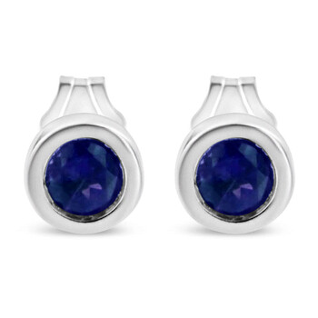 Bông tai Haus Of Brilliance .925 Sterling Silver Bezel Set 3.5Mm Treated Blue Sapphire Gemstone Solitaire Stud Earrings