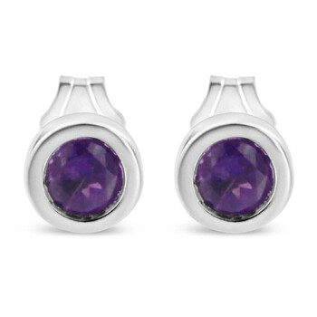 Bông tai Haus Of Brilliance .925 Sterling Silver Bezel Set 3.5Mm Treated Purple Amethyst Gemstone Solitaire Stud Earrings