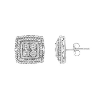 Bông tai Haus Of Brilliance .925 Sterling Silver Diamond Accented Square Shaped Milgrain Stud Earrings (I-J