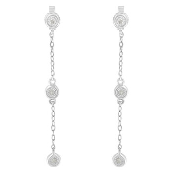 Bông tai Haus Of Brilliance .925 Sterling Silver Miracle Set Diamond Accent 3-Stone Drop And Dangle Earring (I-J Color