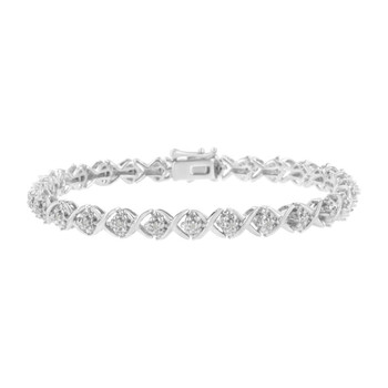 Haus Of Brilliance .925 Sterling Silver Round-Cut Diamond Accent Floral Cluster And "X" Link Bracelet (I-J Color, I3 Clarity) - 7.25" 2 Vòng tay Haus Of Brilliance .925 Sterling Silver Round-Cut Diamond Accent Floral Cluster And "X" Link Bracelet (I-J Color
