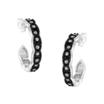 Bông tai Haus Of Brilliance Black Rhodium And .925 Sterling Silver 1/4 Cttw Miracle Plate Set Diamond "C" Shape Hoop Earring(I-J Color