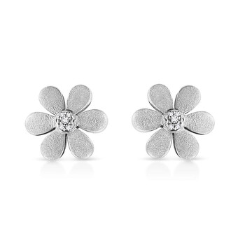 Bông tai Haus Of Brilliance Matte Finished .925 Sterling Silver Diamond Accent Flower Hoop Stud Earring (I-J Color