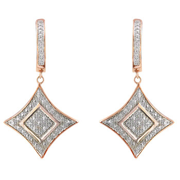 Bông tai Haus Of Brilliance Rose Gold Plated Sterling Silver 1/20Ct Tdw Round Cut Diamond Cushion Dangle Earrings (H-I