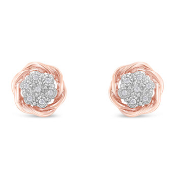 Bông tai Haus Of Brilliance Rose Gold Plated Sterling Silver 1/6Ct Tdw Round Diamond Rose Stud Earrings (I-J