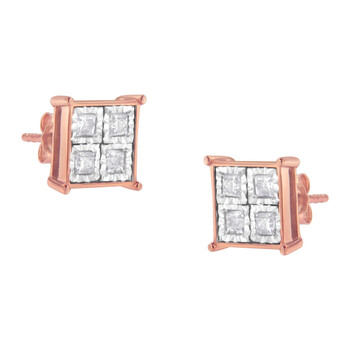 Bông tai Haus Of Brilliance Rose Gold Plated Sterling Silver 3/4Ct. Tdw Diamond Composite Stud Earrings (J-K