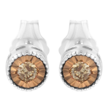 Bông tai Haus Of Brilliance Sterling Silver 1/10Ct Tdw Champagne Diamond Stud Earrings (Champagne