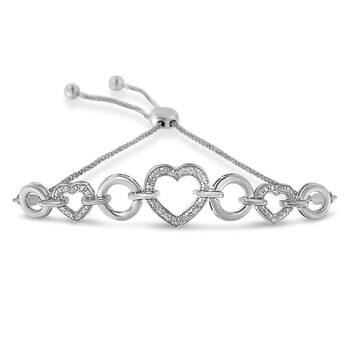 Haus Of Brilliance Sterling Silver 1/10Ct Tdw Diamond Heart-Link Bolo Bracelet(H-I,I2-I3) 2 Vòng tay Haus Of Brilliance Sterling Silver 1/10Ct Tdw Diamond Heart-Link Bolo Bracelet(H-I