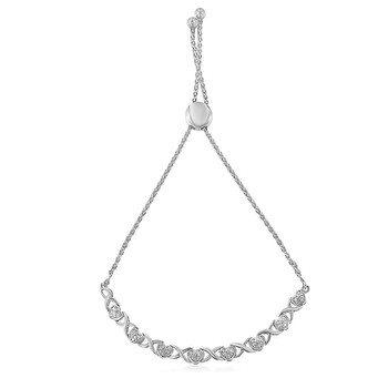 Vòng tay Haus Of Brilliance Sterling Silver 1/10Ct Tdw Diamond Heart Link Bolo Bracelet(H-I