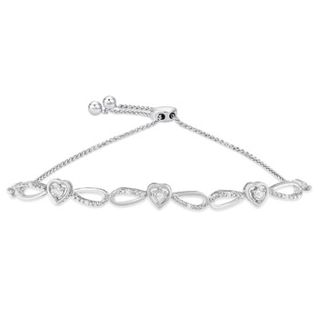 Vòng tay Haus Of Brilliance Sterling Silver 1/10Ct Tdw Diamond Triple Heart Bolo Bracelet(H-I