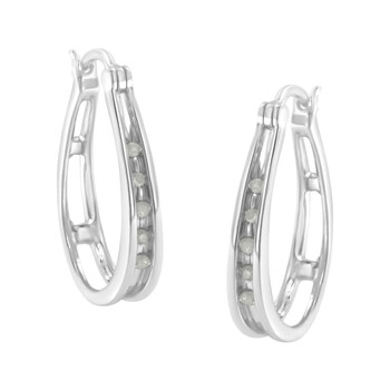 Bông tai Haus Of Brilliance Sterling-Silver 1/10Ct Tdw Diamond U Shape Hoop Earring (I-J
