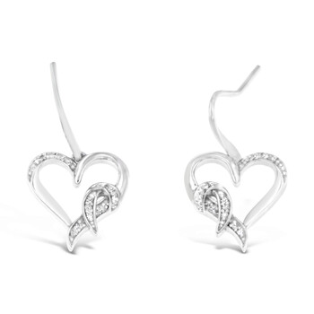 Bông tai Haus Of Brilliance Sterling Silver 1/10Ct Tdw Round Cut Diamond Heart Dangle Earrings (H-I
