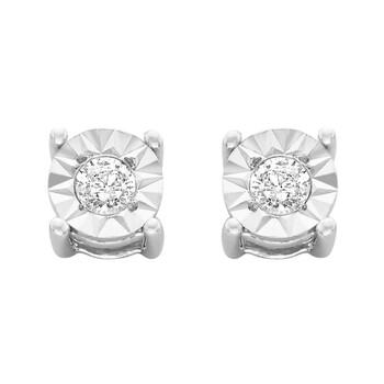 Bông tai Haus Of Brilliance Sterling Silver 1/10Ct. Tdw Round-Cut Diamond Miracle-Plated Stud Earrings (J-K