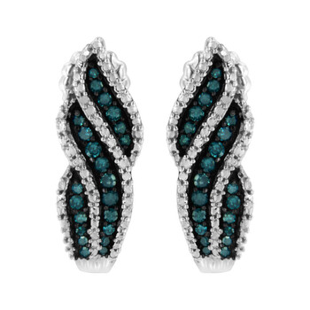 Bông tai Haus Of Brilliance Sterling Silver 1/2Ct. Tdw Treated Blue Diamond Dangling Stud Earrings (Blue