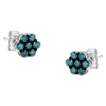 Bông tai Haus Of Brilliance Sterling Silver 1/2Ct Tdw Treated Blue Diamond Floral Stud Earrings (Blue
