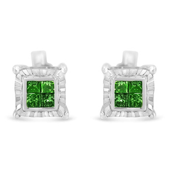Bông tai Haus Of Brilliance Sterling Silver 1/2Ct Tdw Treated Green Diamond Quad Stud Earring (Green