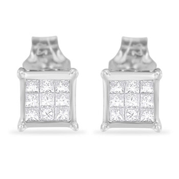 Haus Of Brilliance Sterling Silver 1/3Ct Tdw Princess Cut Diamond Square Stud Earrings (H-I, Si1-Si2) 2 Bông tai Haus Of Brilliance Sterling Silver 1/3Ct Tdw Princess Cut Diamond Square Stud Earrings (H-I
