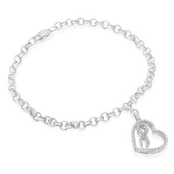 Vòng tay Haus Of Brilliance Sterling Silver 1/4Ct Tdw Diamond Heart Charm Bracelet (H-I