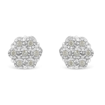Bông tai Haus Of Brilliance Sterling Silver 1/4Ct Tdw Rose-Cut Diamond Floral Cluster Stud Earring (I-J