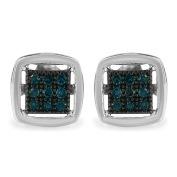 Bông tai Haus Of Brilliance Sterling Silver 1/4Ct Tdw Rose Cut Treated Blue Diamond Square Stud Earring (I2-I3