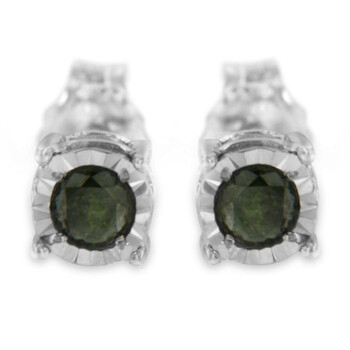 Bông tai Haus Of Brilliance Sterling Silver 1/4Ct Tdw Rose Cut Treated Green Diamond Solitaire Stud Earrings (I2-I3)