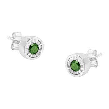Bông tai Haus Of Brilliance Sterling Silver 1/4Ct. Tdw Treated Green Diamond Bezel Stud Earrings (Green