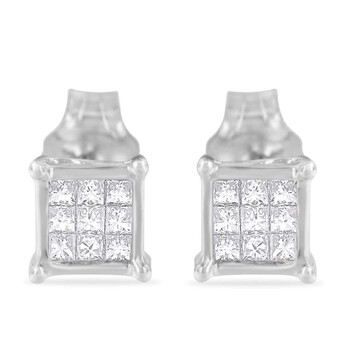 Bông tai Haus Of Brilliance Sterling Silver 1/5Ct Tdw Multi-Stone Diamond Stud Earring(H-I