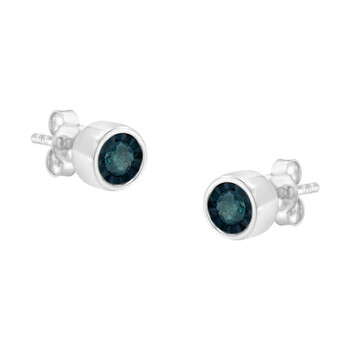 Bông tai Haus Of Brilliance Sterling Silver 1/5Ct Tdw Treated Blue Diamond Stud Earrings (Blue