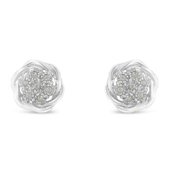 Bông tai Haus Of Brilliance Sterling Silver 1/6Ct Tdw Diamond Swirl Cluster Stud Earrings (I-J