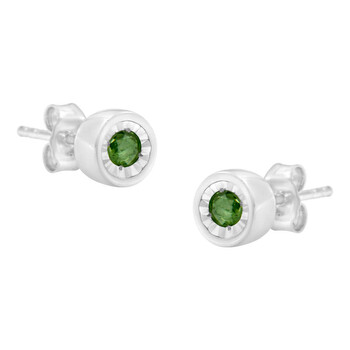 Haus Of Brilliance Sterling Silver 1/6Ct. Tdw Treated Green Diamond Bezel Stud Earrings (Green,I1-I2) 1 Bông tai Haus Of Brilliance Sterling Silver 1/6Ct. Tdw Treated Green Diamond Bezel Stud Earrings (Green