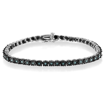 Vòng tay Haus Of Brilliance Sterling Silver 1 Ct Tdw Color Treated Rose Cut Diamond Tennis Bracelet (Blue