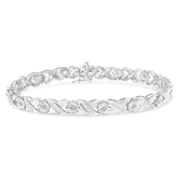 Vòng tay Haus Of Brilliance Sterling-Silver 1Ct Tdw Round And Baguette Diamond X-Link Tennis Bracelet (I-J