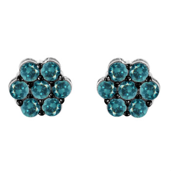 Bông tai Haus Of Brilliance Sterling Silver 1Ct Tdw Treated Blue Diamond Floral Stud Earrings (Blue