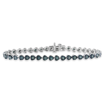 Vòng tay Haus Of Brilliance Sterling Silver 1Ct Tdw Treated Blue Diamond Heart Link Bracelet (Blue