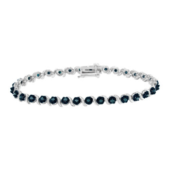 Vòng tay Haus Of Brilliance Sterling Silver 1Ct Tdw Treated Blue Rose Cut Diamond Spiral Link Bracelet (Blue