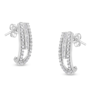 Haus Of Brilliance Sterling-Silver 3/4Ct Tdw Diamond J-Stud Earring (I-J, I3) 2 Bông tai Haus Of Brilliance Sterling-Silver 3/4Ct Tdw Diamond J-Stud Earring (I-J